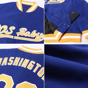 Custom Sublimation Uniform Royal <b>Gold</b> White Bomber Varsity Letterman Jacket Full Snap <b>Button</b> Casual Fashion Sports Outerwear - Product Image 5