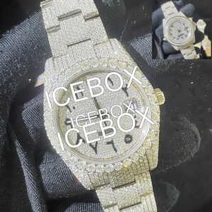 VVS1 Moissanite Iced-Out Stainless Steel Case Watch Glass Dial Bracelet Clasp Two-Tone Hip Hop Timepiece 10 <b>Bar</b> Water Resistant - Product Image 2
