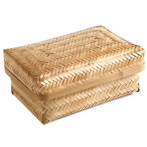 Caja bento de bambú para niños, cajas rectangulares para almacenar alimentos, cesta con tapa tejida a mano. - Product Image 5