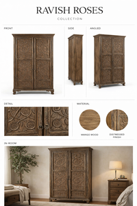 Eco Friendly Ravish Roses Tall Wooden <b>Wardrobe</b> Premium Bedroom Storage Furniture Elegant Design and Spacious Available For Sale - Product Image 4