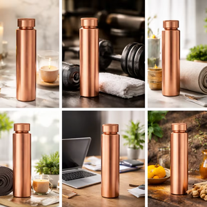 Botella de Cobre Hecha a Mano Ayurvédica, Diseño Clásico, Capacidad de 1 Litro, Acabado Martillado, Tapa de Empuje y Tracción, a Prueba de Fugas, Apta para Lavavajillas - Product Image 6