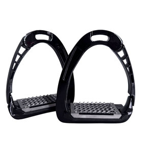 Horse Safety Stirrup Irons 4.75" Quick Release Black Aluminium Design with Auto Safety Opening, Wider <b>Foot</b> <b>Rest</b>, Stable Grip - Product Image 3