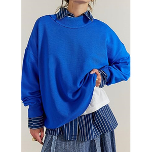 Custom Women Oversized Mock Neck Sweatshirt with Contrast Rib Collar Cuffs and Hem heavyweight fleece mockneck women sweatshirts - Product Image 4