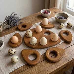 Bandeja para Huevos de Madera con Forma Ovalada, Organizador Decorativo para Almacenamiento de Huevos, para Encimera de Cocina, Mesa de Desayuno, Despensa, Cocina Estilo Rústico - Product Image 3