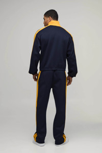 Top Selling Custom Logo Panelled Funnel Neck <b>Hoodie</b> & Jogger 2 Pieces Set Men's Tracksuit Breathable Gymwear Men's Sweatsuits - Product Image 2