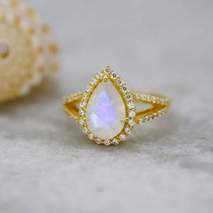 Pear Moonstone Prong <b>Ring</b> for Women 925 <b>Sterling</b> <b>Silver</b> Natural Rainbow Moonstone Solitaire <b>Ring</b> Handmade Fine Jewelry - Product Image 4