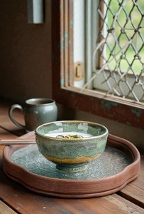 ชามเซรามิคทรงไม่สมมาตรเคลือบสีเขียวแบบนอร์ดิก สำหรับโรงแรม ร้านอาหาร ตกแต่งบ้าน ใส่อาหารเช้า ข้าวโอ๊ต ของหวาน สลัด ผลไม้ โดย UO - Product Image 2