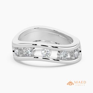 Anillo de Compromiso y Boda de Moissanita con Corte de Onda y Banda de Canal, Plata de Ley 925, Anillo de Lujo, Joyas Maed, Diseño Moderno - Product Image 1
