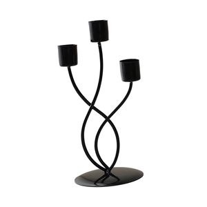 Chandelier à 3 bras pour bougies coniques, noir, élégant, centre de table de mariage - Product Image 3