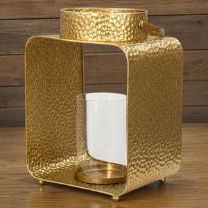Luxury Gold <b>Hammered</b> Metal Candle Lantern <b>Holder</b> with Glass Insert for Home Wedding Decoration - Product Image 1