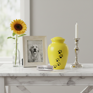 Urna Funeraria Personalizada para Mascotas, Color Amarillo, de Metal, para Guardar Cenizas de Perros y Gatos, con Huella de Pata, Decorativa, para Animales Pequeños - Product Image 3