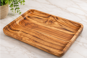 Plateau de service rectangulaire moderne en bois d'acacia poli et écologique pour desserts, collations, maison, mariage, traiteur - Product Image 4