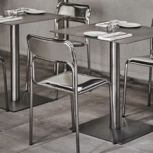 Table à piétement moderne en acier inoxydable 50x50cm carrée, table de salle à manger minimaliste en inox, table d'appoint pour café, bistrot, restaurant - Product Image 6