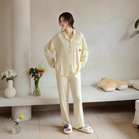 Ensemble de pyjama pour femmes, automne, coton de classe A, manches longues, devant ouvert, coupe ample, vêtements de détente en coton Lycra
