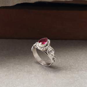 SHYAM JEWELRS 925 Sterling Silver Rose Gold Plated Pink <b>Ruby</b> Bezel Setting Teardrop Gemstone Vintage Christian IGI Certified - Product Image 2