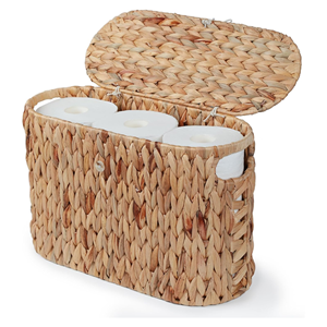 Cesta para Papel Higiénico de Jacinto de Agua Natural Tejida a Mano con Tapa, Organizador de Baño de Mimbre Natural de Vietnam - Product Image 4