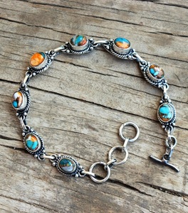Bracelet ajustable en argent sterling 925 avec turquoise naturelle, 7-8 pouces, bijoux en pierres précieuses faits à la main pour hommes et femmes - Product Image 5