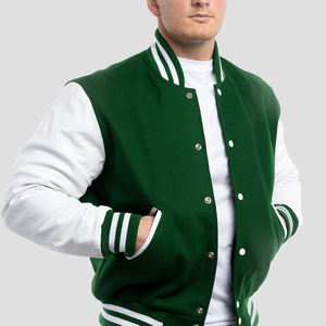 Veste universitaire pour homme, verte et blanche, personnalisée, style baseball, avec manches en cuir PU, fabricant OEM - Product Image 1