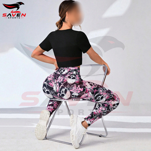 Made In Pakistan Premium Quality Best Supplier Breathable Women Wear Sport Floral & Skull Print Wideband Waist Sports <b>Leggings</b> - Product Image 6