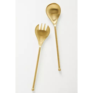 Ensemble de 2 cuillères à salade modernes en or mat, ustensiles de service de cuisine en acier inoxydable avec finition en laiton élégante, en promotion - Product Image 1