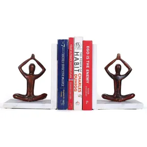 Porte-livres Art Déco en marbre faits à la main avec sculpture de yoga et de méditation, ensemble décoratif pour étagères de maison, bureau et salle d'étude - Product Image 1