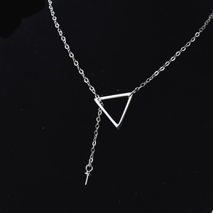 S925 <b>Silver</b> Women's Triangular Pendant <b>Necklace</b> with <b>Pearl</b> Hollow Holder and Collarbone Chain DIY Accessory - Product Image 4