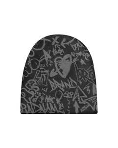 Gorro de Invierno de Punto con Estampado de Grafiti Negro, Estilo Urbano, Unisex, Marca Privada, 56-58CM, Gorra Casual de Moda para Adultos - Product Image 1