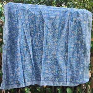 Indian Hand Block Printed Cotton Stoles Scarves RJVIAT Voile Cotton Pareo Soft Cotton Beachwear Leaf Blue Floral Sarongs Dresses