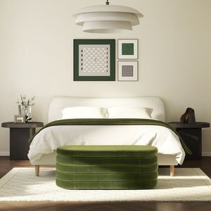 Fuji - Banco de Almacenamiento Ovalado Tapizado en Terciopelo Verde Oliva de 49 Pulgadas para Dormitorio - Product Image 1