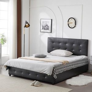 Letto Matrimoniale Regolabile con Contenitore, 4 Cassetti, Testiera in Legno Imbottita in Ecopelle con Bottoni Trapuntati, Stile Morbido - Product Image 6