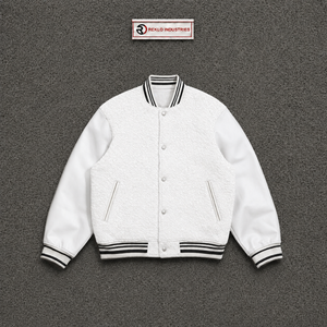 Veste universitaire en polaire blanche pour homme, coupe classique, col rabattu, couleur unie, tenue décontractée pour l'automne, streetwear décontracté pour l'hiver, PREMIUM T - Product Image 5