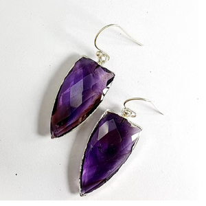 Boucles d'oreilles pendantes en améthyste en forme de bouclier, serties en argent 925, style vintage pour femme, bijoux à porter au quotidien - Product Image 2