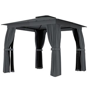 Gazebo da Esterno 10x10 Grigio Scuro con Tetto Morbido, Telaio in Acciaio, Tende e Zanzariere - Padiglione e Pergola con Tettoia Protettiva - Product Image 1