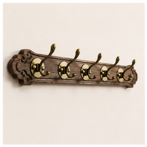 Porte-manteau mural avec 5 crochets robustes en laiton antique, rail décoratif en bois massif pour chambre à coucher à bon prix - Product Image 5