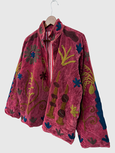 Veste en velours brodée à la main avec des motifs floraux, manches longues, col montant, taille plus, pour femmes adultes, style chic prairie, vêtements d'automne - Product Image 3
