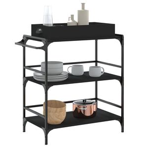 Chariot de cuisine en bois d'ingénierie noir 32,1"x16,1"x36,4" Îlots et chariots de cuisine - Product Image 5