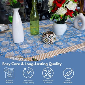 <b>Round</b> Printed Floral <b>Tablecloth</b> 100% Organic Cotton Durable Machine Wash Home Use Classic Style - Product Image 4