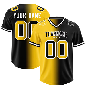 Camiseta de Fútbol Americano Personalizada para Hombre, Manga Corta, Cuello en V, Degradado Negro y Amarillo, Impresión Sublimada, Absorbe la Humedad, para Adultos - Product Image 1