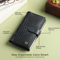 Dompet Clutch Bertekstur Kulit Asli Wanita WRIZA |   10 Slot Kartu Kantong Koin Dompet Logo Tahan Air RFID Emerald