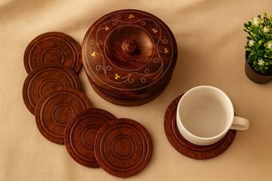 Wood <b>Coaster</b> Round Shape Simple and Classy Acacia Wooden <b>Drink</b> <b>Coasters</b> in Dark Brown - Product Image 5
