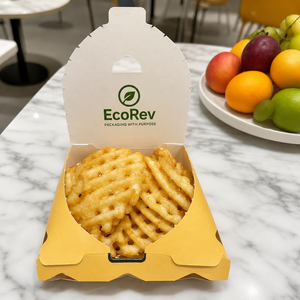 Boîte à frites jetable biodégradable en forme d'oreiller, écologique, personnalisée avec revêtement UV, pour frites coupées en spirale - Product Image 2