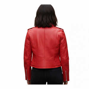 Veste de motard en cuir rouge traditionnelle à manches longues Leathertex Premium pour femmes, taille XS, pour la moto et les courses automobiles - Product Image 2
