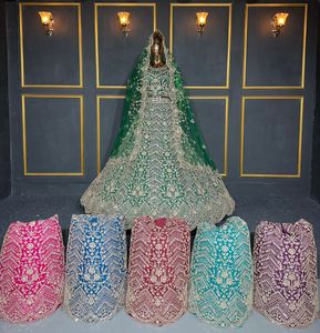 Nouvelle collection Net Bridal Lehenga avec pierre Jarkan complète, Dupatta lourd, Big Flair et chemisier long dans des couleurs riches et sombres - Product Image 4