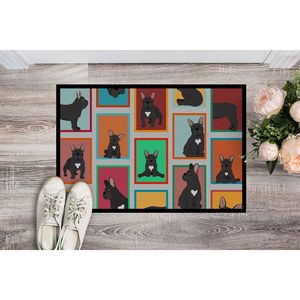 Paillasson intérieur/extérieur bouledogue français noir 24H X 36W tapis lavables à poils bas antidérapants pour porte d'entrée - Product Image 2