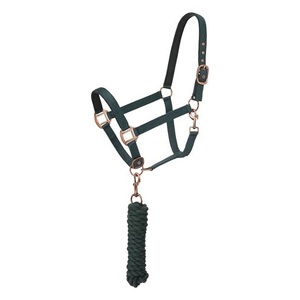 Ensemble de licou et longe pour cheval en nylon rembourré, personnalisable OEM, réglable, avec ferrures or rose, pour l'équitation, vente en gros, prix usine - Product Image 3