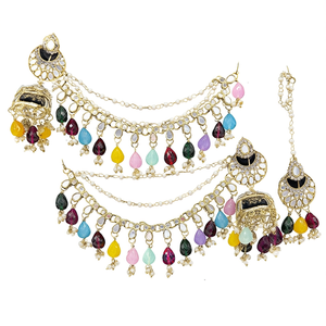 Premium Austrian Stone and Mirror Jhumki with Maangtikka 10575476ML Fashion Jewelry <b>Set</b> - Product Image 2