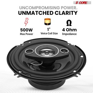 Altoparlanti Coassiali per Auto a 5 Nuclei, 6 Paia, 500W 4 Ohm, Subwoofer Componente a 2 Vie con Super Tweeter - Product Image 2