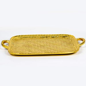 Bandeja de servir rectangular de aluminio martillado al por mayor, plato decorativo de metal dorado con asas para hotel, bodas y mesa del hogar - Product Image 4
