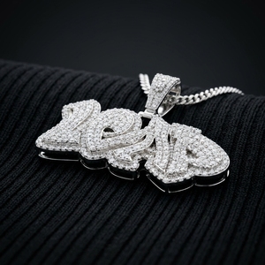 Custom Iced Out Name <b>Pendant</b> with <b>Initial</b> Letter Loop High End Finishing in 925 <b>Silver</b> Diamond Jewellery for Unisex - Product Image 1