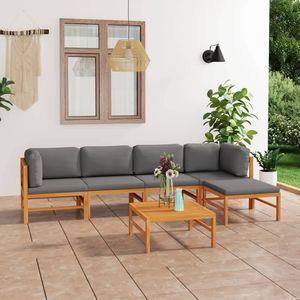 Ensemble de salon de jardin en teck massif gris durable, 6 pièces, meubles d'extérieur durables - Product Image 1